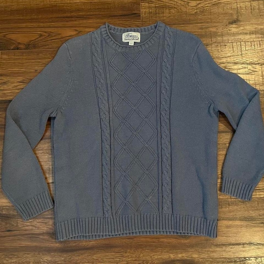 Classic Blue Cable Knit Sweater